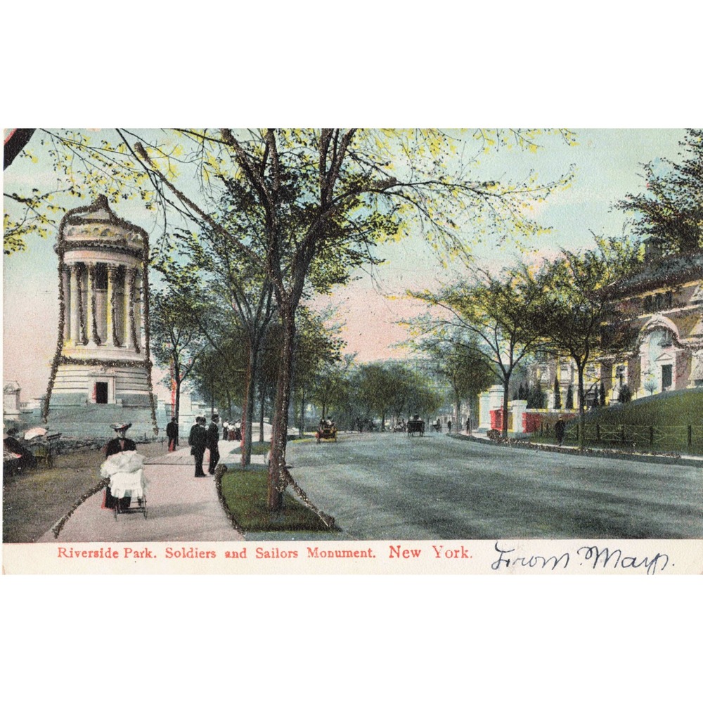 New York NY Postcard Riverside Park Soldiers and Sailors Monument Street c1907 - Picture 1 of 2
